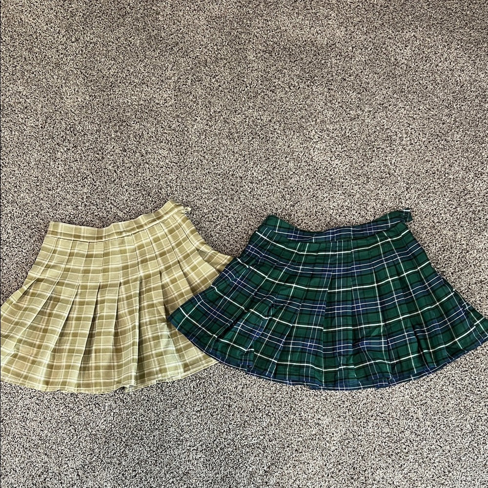 Plaid Pleated Skirt Set - Dark Green and Light Green Juniors S